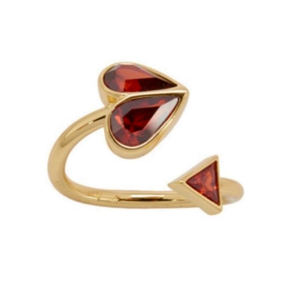 Kate Spade Rock Solid Ruby Open Heart Gold Ring - Size 6 (NWT)